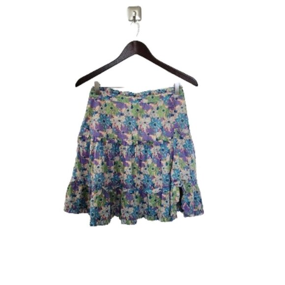 Marc Jacobs Vintage Boho Floral Ruffle Tiered Ruched Slit Scallop Mini Skirt - Picture 2 of 8